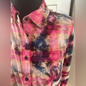 Tommy Hilfiger Plaid upcycled reverse dyed and frayed Shirt, M